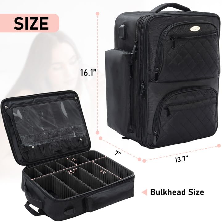 Image of Makeup Backpack, Professional Cosmetic Case for Makeup Artist - Waterproof Travel Train Case, Adjustable High Dividers, Large