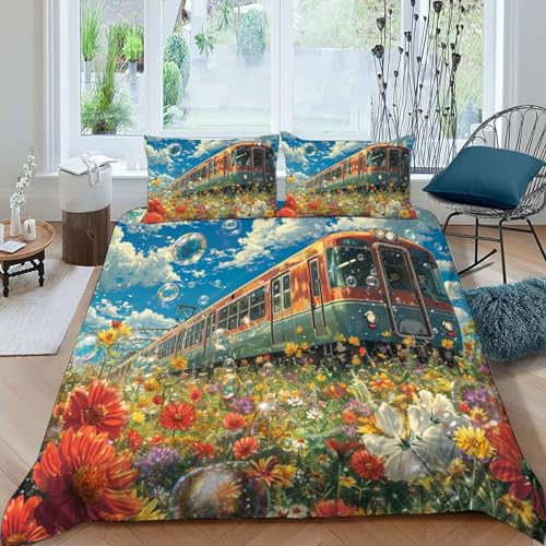 Housse de couette train en microfibre douce et confortable, parure de lit imprimée premium - 3