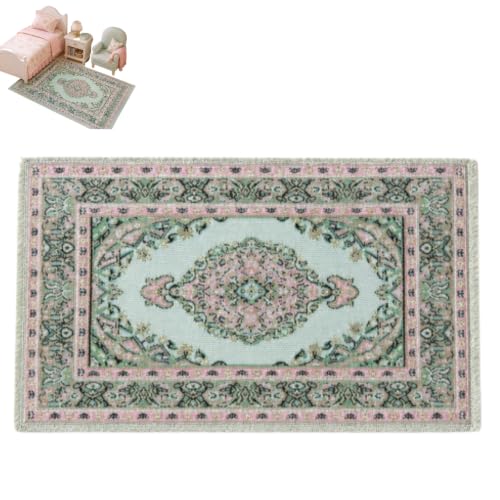 Miniature maison poupée Tapis tissé à la main échelle 1:12, vert