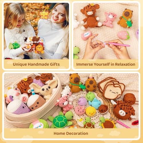 Mewaii Crochet Kit for Beginners with 40% Extra Eco-Friendly Pre-Started Easy Yarn, Step-by-Step Video Tutorials for Adults and Kids (Highland Cattle) - Thumbnail 6