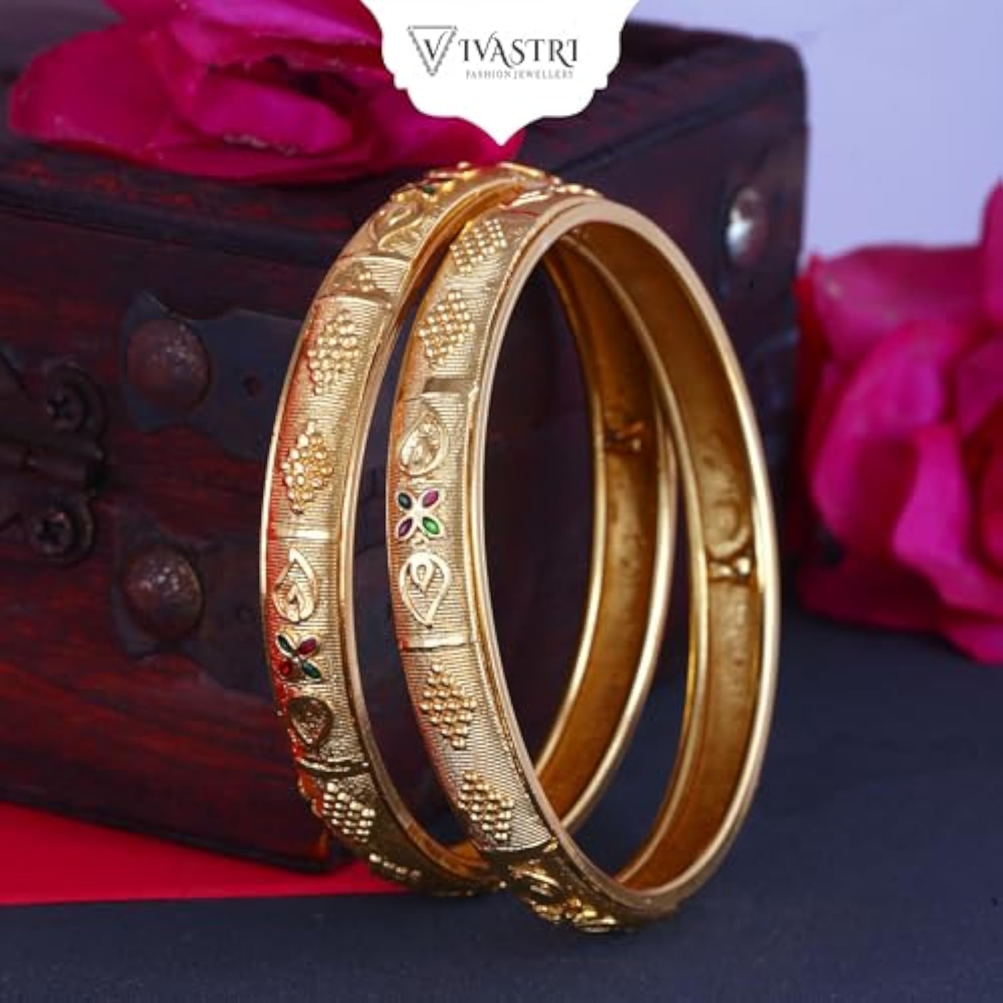 Women's Premium Gold Plated Meena Designed Alloy Bangle Set