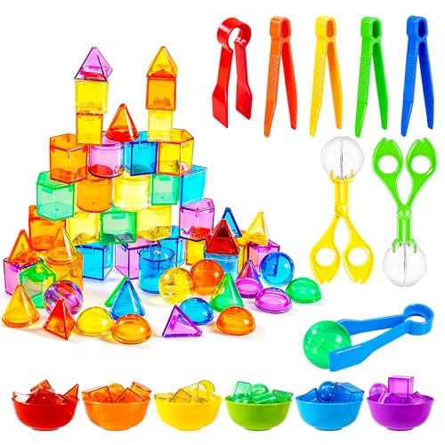 Bbiamsleep 76 Pcs 3D Shapes Geometric Solids Light Table Manipulatives