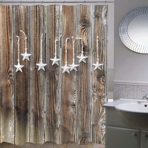 Rideau de douche tissu polyester lavable marron avec anneaux pour baignoire - 3