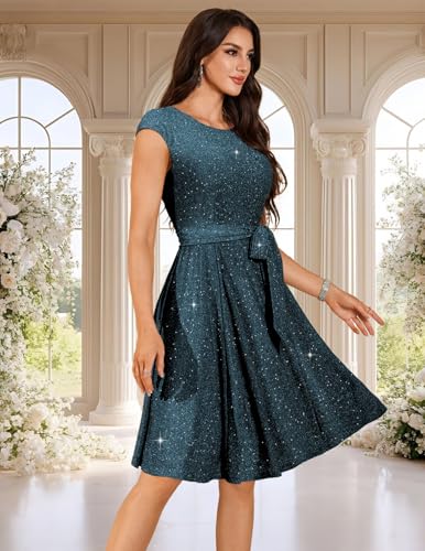 Image of DRESSTELLS Women's Cocktail Dresses, Formal Wedding Guest Modest Church Vintage Tea Party Midi Evening Dress