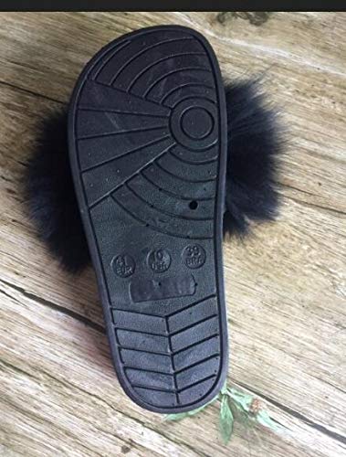 LVCOMEFF Women Real Fox Fur Sandals Slides Black Red Color Slippers Summer Fluffy4