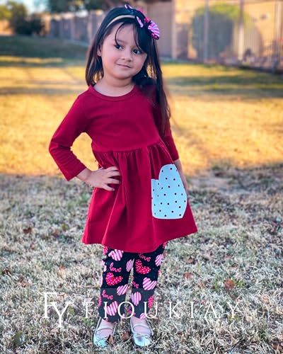 Image of Toddler-Girls-Fall-Clothes-Set Little Girls Highlow Tunic Tops+Leggings Outfit Boutique Clothing