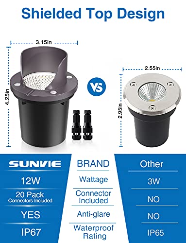 Sunvie 12W Low Voltage Landscape Lights Waterproof Outdoor In-Ground Lights Shielded Led Well Lights 12V-24V Warm White Landscape Lighting For Pathway Garden Fence Deck, 8 Pack With Wire Connectors #TOP2