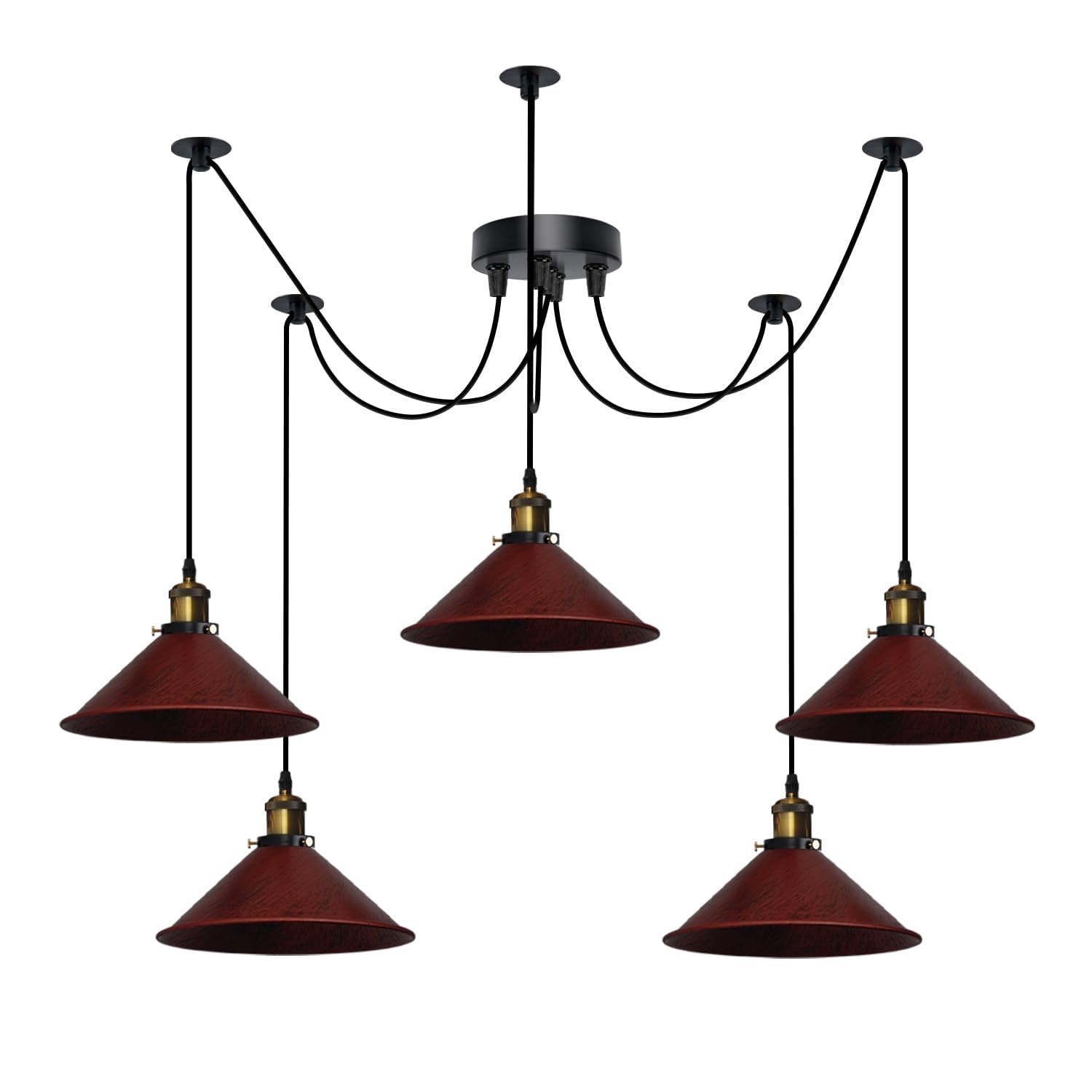 LEDSone Industrial 5-Head Spider Pendant Light Adjustable Hanging Ceiling Lamp with E27 Cone Metal Shades 110-240V Height Adjustable Fixture for Kitchen, Bar, Loft — image 1
