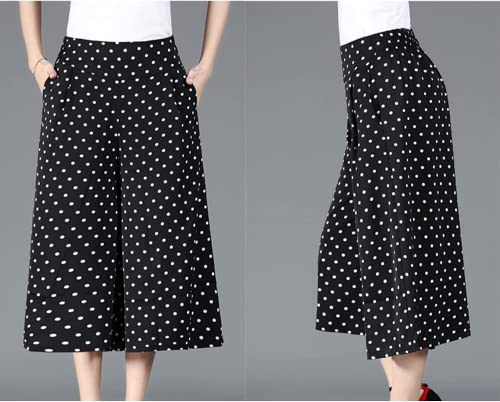 OWTERY Culottes for Women - Gaucho Pants for Women Wide Leg Chiffon Culottes Knee Length with High Elasticated Waist (C)4