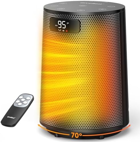 GiveBest Space Heater, Electric Portable Heaters for Indoor Use with Thermostat and Remote, 70°Oscillation, Digital Display, 12H Timer, 1500W PTC Ceramic Fast Safety Heat for Office Bedroom Home Desk