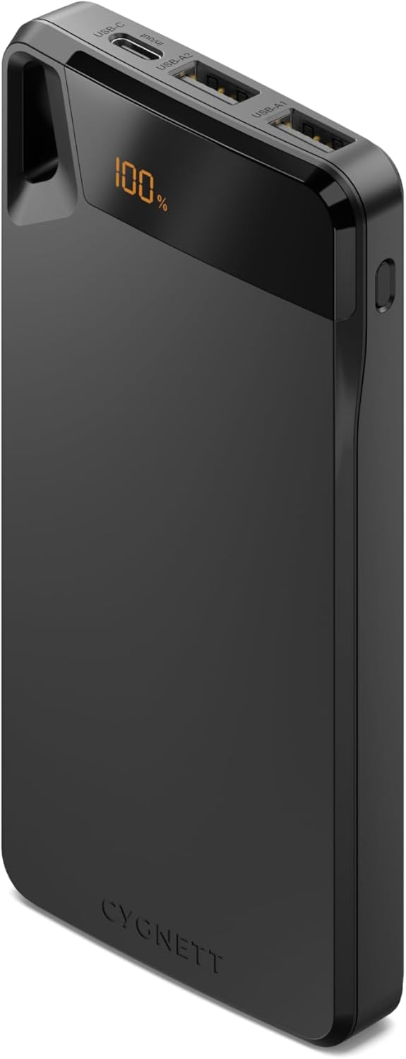 Cygnett Boost Power Bank showing 100% charge on digital display