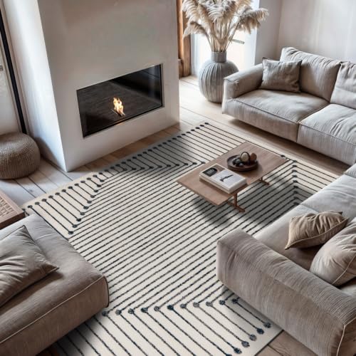Rugshop Contemporary Bohemian Stripe Area Rug 7'10" x 10' Cream