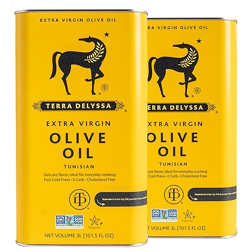 Terra Delyssa First Cold Pressed Extra Virgin Olive Oil, Single Sourced, 3L Metal Tin (101 fl. oz) - 2 Pack, Certified Kosher. Non-GMO, Naturally Rich in Antioxidants and Polyphenols