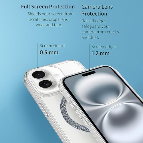 Image of AIBEX Back Cover Case Compatible with iPhone 16 Plus | Glitter Ring Cute Shiny Colorful Bling Case (Compatible with Magsafe) | Transparent PC+TPU Glossy Shiny Cover for Girls & Women - Black
