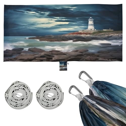 Haskirky Lighthouse Camping Hammock, Single Portable Hammocks with Tree Straps & Attached Carry Bag, 330Lbs Capacity Perfect for Outside Indoor Hiking Beach Backpack Travel
