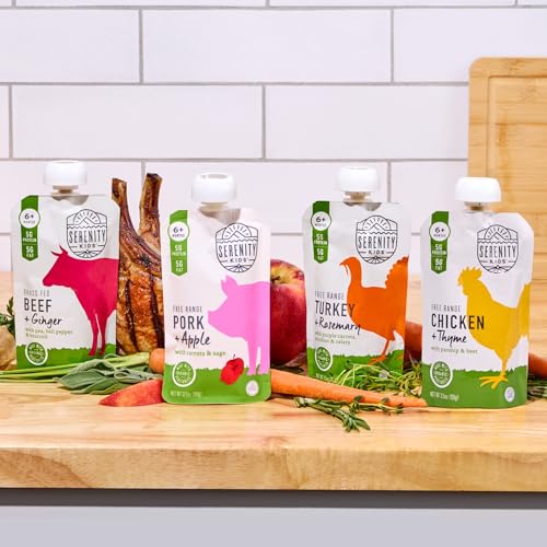 Image of Serenity Kids Baby Food Pouches, Meat Puree, Toddler Snack, 3.5 Oz, 24 Pack | 5g Protein per Pouch, No Added Sugar, 4 Savory Flavors, Meat & Veg Puree, Baby Snacks, Toddler Food, Recyclable Pouches
