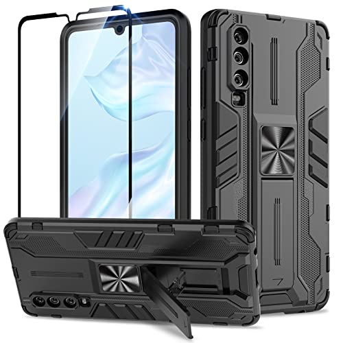 Btstring Hülle kompatibel mit Huawei P30 mit Schutzfolie Militär Standard Cover Case Standfunktion Handy Hüllen Schwarz