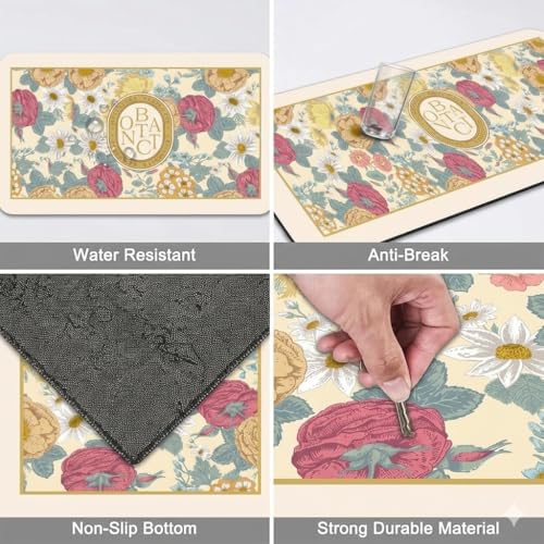 Image of Kitchen Anti Slip Mat for Floor, Waterproof Washable Kitchen Mats, Non Slip Kitchen Floor Mats for Home, Soft Mats for Kitchen, Kitchen Mats for Floor Anti Slip (Botanic- French)
