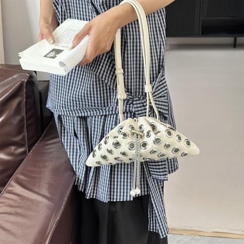 Trendy Drawstring Shoulder Hobo Bag for women Handbags, Metal Hole Cute Crossbody Purse with Adjustable Strap3