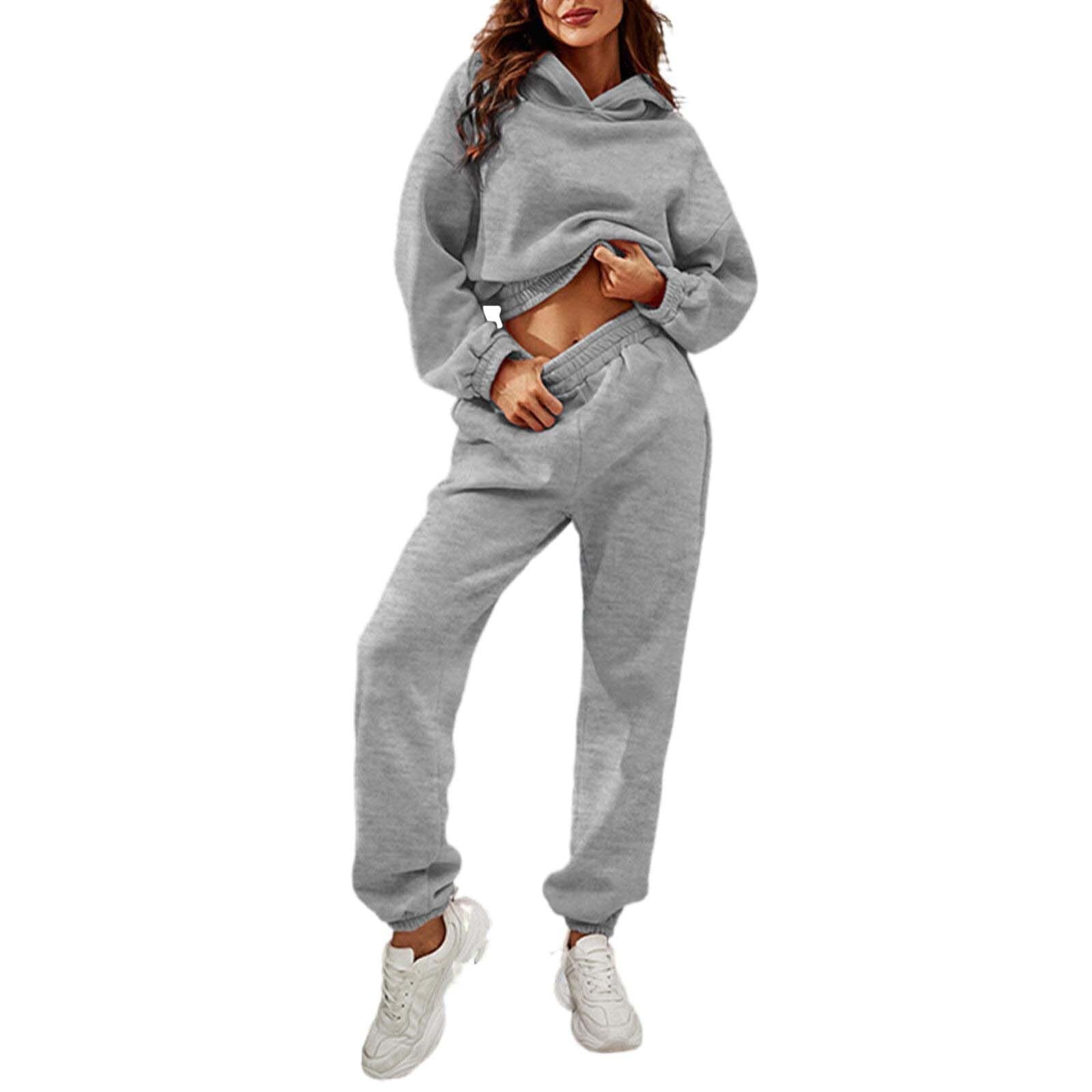 Tuta Sportiva Donna 2 Pezzi Casual Vita Alta Tuta Elegante Manica Lunga Set Sportivo Comoda Da Ginnastica Completi Con Cappuccio a Maniche Lunghe Fitness Tracksuit Da Casa Per Yoga Autunno Inverno