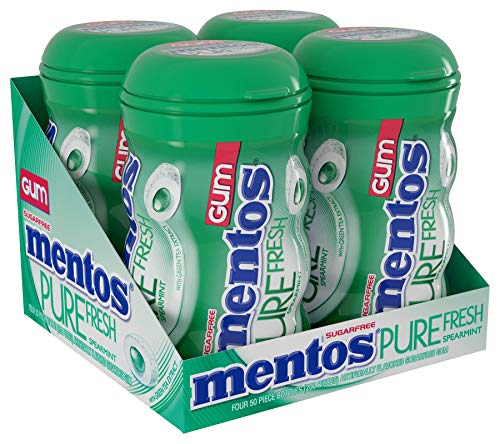 Mentos Pure Fresh Sugar-Free Chewing Gum with Xylitol, Spearmint, 50 Piece Bottle (Bulk Pack of 4), Set of 4