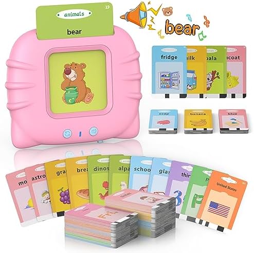 WANIWU Kids Toys Flash Cards Educational Toys for 2-6 Years Kids, 192 Pcs 384 Words Learning Educational Toys Birthday Gift for Your Children – Pink