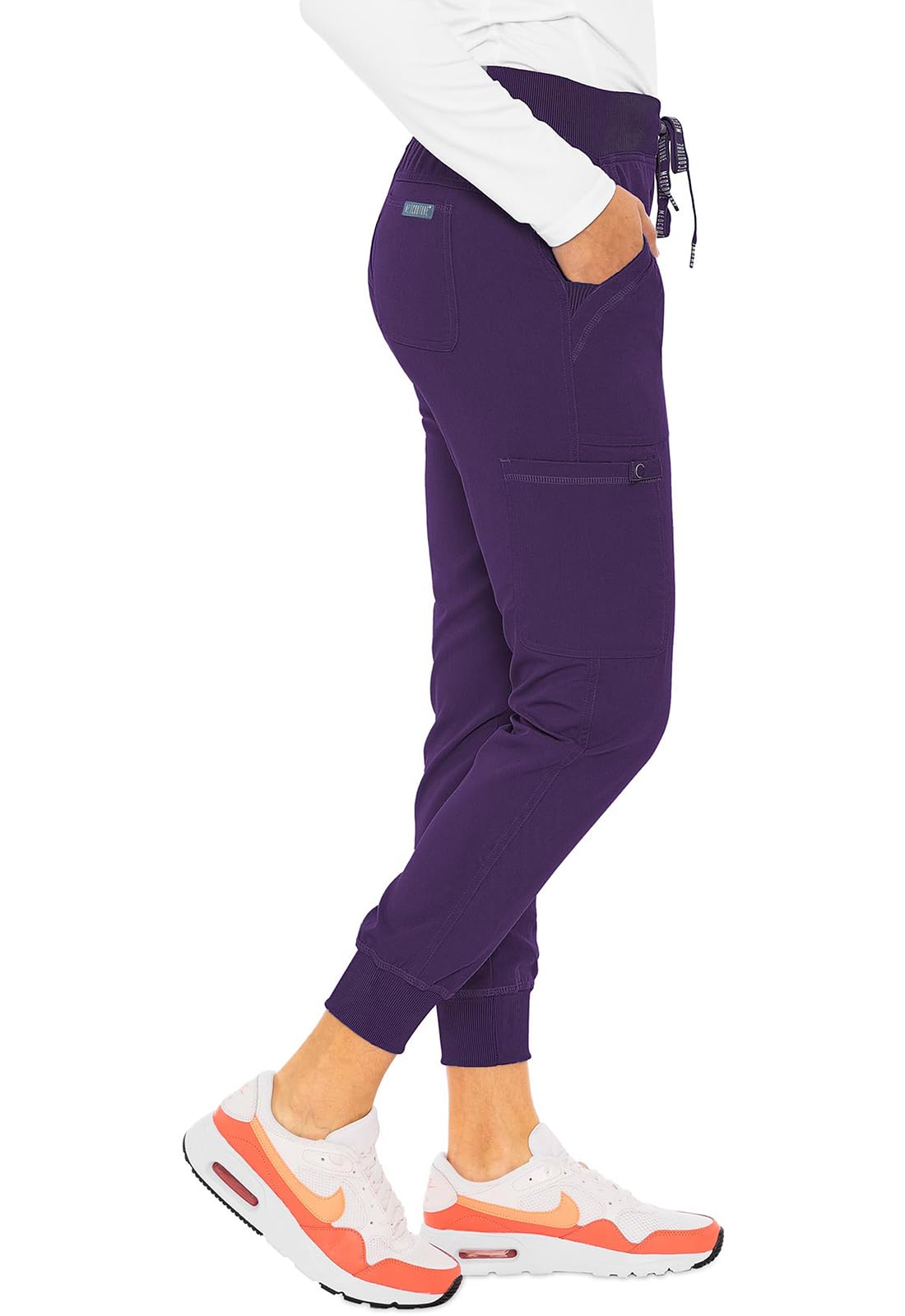 Med Couture Conjunto de uniforme médico para mujer con cuello en V MC7448 y pantalones elásticos de 2 vías 7710, berenjena, camiseta XL / pantalón 2XL