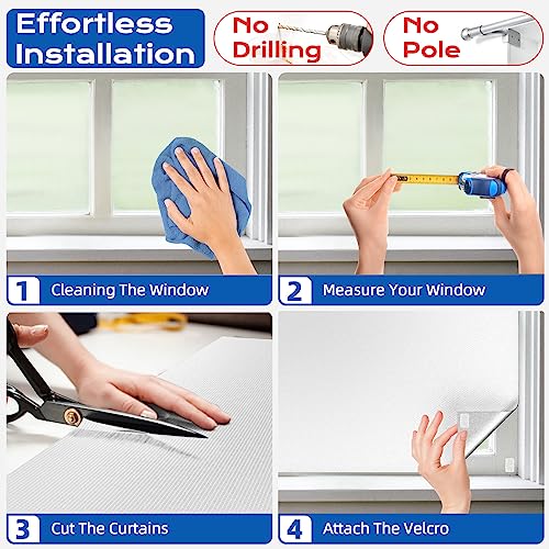Image of White Blackout Curtains for Bedroom, 100 inch x 58 inch Portable Blackout Blinds with 20 Sets Hooks & Loops Strips for 100% Blackout Window Film, Temporary Black-out Shades for Windows Cover Nursery Travel RV