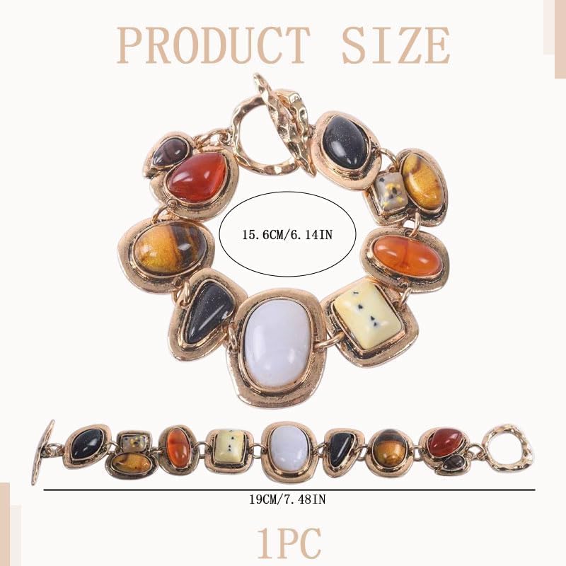 Vintage Ethnic Chunky Stone Bracelet, Geometric Metal Charm Bracelet, Boho Style Alloy Beaded Bracelet for Women Everyday Wear - Image 2