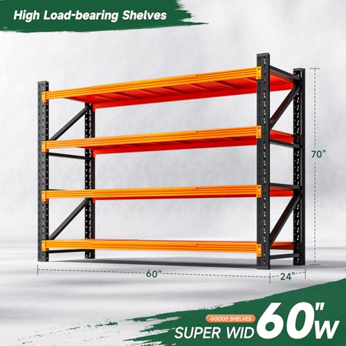Image of Letaya 4000LBS Heavy Duty Storage Shelves,60 inch W Metal Garage Shelving Units,4 Tier Large Tall Industrial Shelving,Adjustable Utility Rack Shelf for Warehouse,Basement (Orange, 60 inch W x 24 inch D x 70 inch H)
