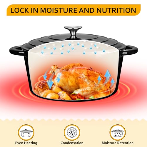 Image of Velaze 7.5 QT Enameled Cast Iron Dutch Oven Pot with Lid,Black