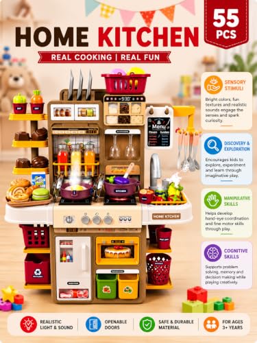 Image of Kids Kitchen Play Set with Lights & Sounds (55pcs)
