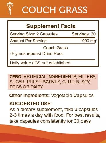 Miniatura 3 de Secrets of the Tribe Couch Grass 60 cápsulas, 1000 mg, Couchgrass (Couch Grass, Elymus repens) raíz seca (60 cápsulas)
