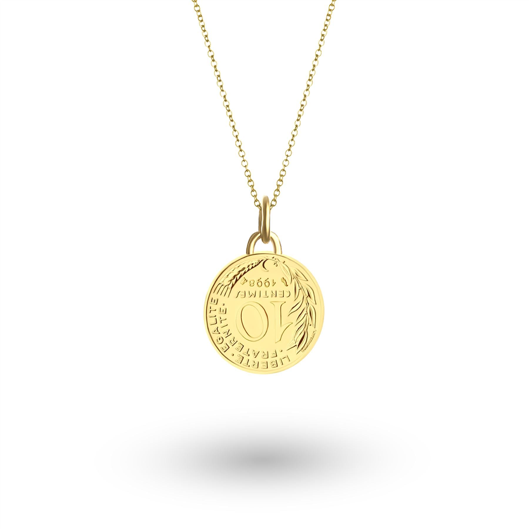 Hobby of Kings Collar de moneda francesa para mujer, joyería con colgante de medallón, chapado en oro de 24 quilates y plata auténtica, 10 centimes