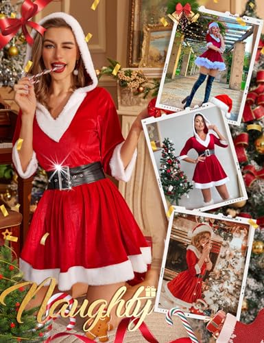 RSLOVE Lingerie de Natal feminina sexy de Papai Noel Babydoll Chemise fantasia de Sra. Noel com cint