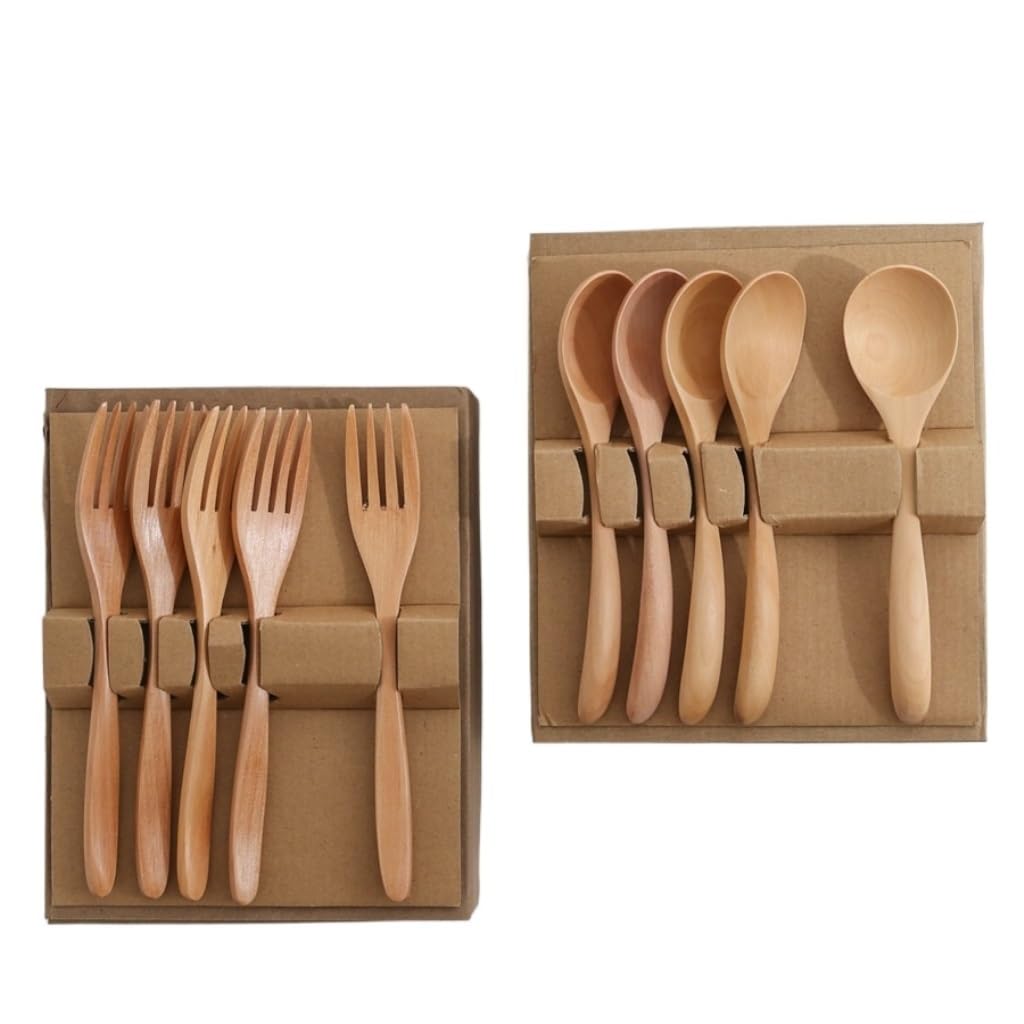 kaffeelöffel 5 stücke/10 stücke Kreative Holz Löffel Gabel Geschirr Set Haushalts Löffel Kaffee Holz Löffel Rühren Löffel (Color : A, Size : 27.5cm*18.5cm*4.5cm)