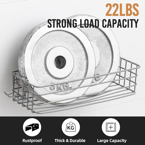 Image of LEVERLOC Shower Caddy Suction Cup, 2 Pack Shelves for Inside with Hooks | Grey Shower Storage, Soap Holder, Shampoo Holder, NO Drill Shower Holder, Rustproof Meatl Bathroom Basket