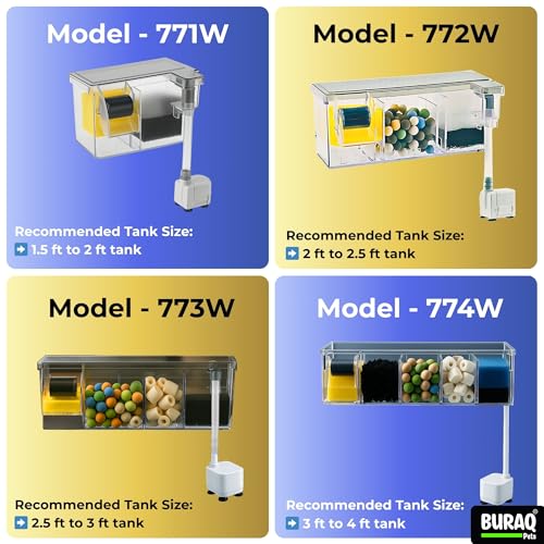 Image of Buraq Multifunctional External Waterfall Aquarium Filter with Bio-Wheel, 3-Stage Filtration, Silent Pump, Fits 2 Ft to 2.5 Ft Fish Tanks (BL - 773 W | 10W | 700 L /HR)