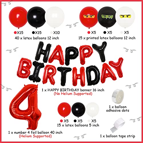Ninja Birthday Party Supplies Decorations For 4 Years Boys Balloon Garland Arch Kit Happy Birthday Banner Kids' Ninja Warrior 4Th Birthday Decor #TOP5