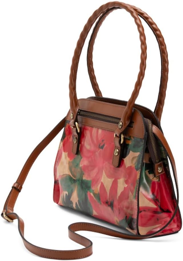 Patricia Nash Calvi Leather Satchel with Crossbody Strap, Spring Multi Floral, 12.5 x 9.5 Inches