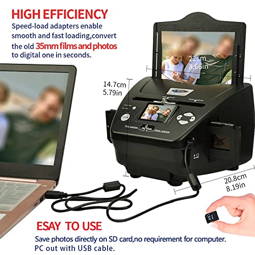 35mm Pellicola Scanner, Convertitore Digitale standalone per Negatives & Slides, 135 Formato a JPEG, Nessun PC Necessario, Schermo LCD, Supporto per Scheda SD, Nero