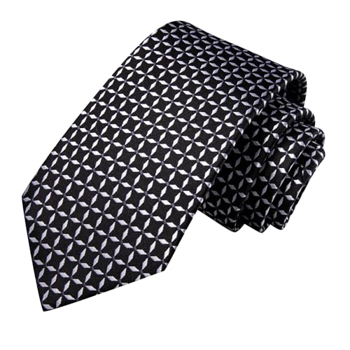 Image of Hi-Tie Mens Plaid Ties Classic Paisley Necktie with Handkerchief Cufflinks Set Business Stripe Tie