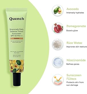 QUENCH BOTANICS Daily Defense Tinted Sunscreen For Normal Skin Type Spf 50Pa+++ For Glowing Skin With Avocado&2% Niacinamide|Blue Light Protection|Satin-Matte Finish|Made In Korea(Medium,50Ml)