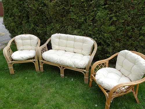 Rattan Sitzgruppe Kissen Set (2 Sessel + Sofa)