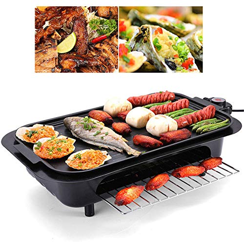 CHUDAN 2200W Portable Electric Grill, Multifunctional electric grill with variable temperature setting, removable, non-stick grill surface, windscreen, grease drip tray,A