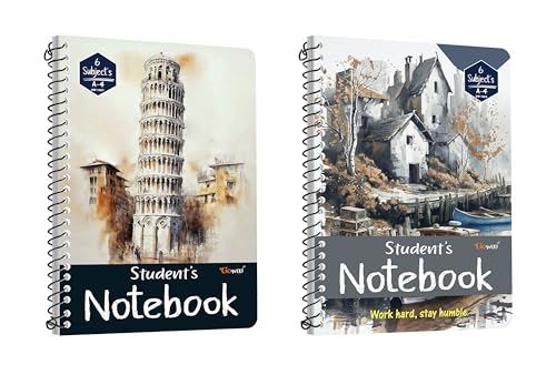 Image of GOWOO A4 size Ruled and Unruled spiral notebook || set of 2 || 400 pages || 2x200 pages each notebook || Study & Sketch || Autumn Cottage and Pisa View