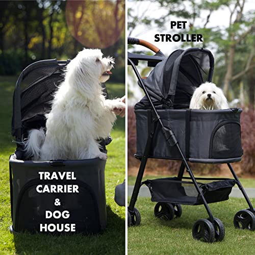 Beka Folding Dog Stroller, Pet Folding Stroller, 4 Wheels Dog/Cat Puppy Stroller W/Removable Travel Carrier For Small/Medium Pet, Waterproof Pad, Car Seat, Sun Shade #TOP5