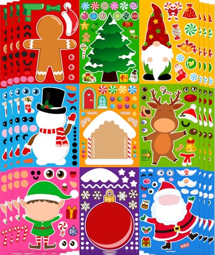 IMISHM 36 Pack Christmas Favor Stickers Christmas Crafts Make Own Your Face Stickers for Xmas Party Decorations