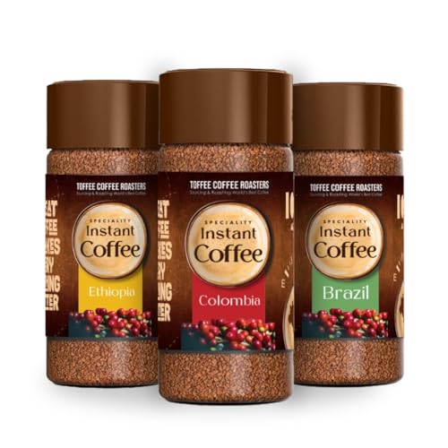 Toffee Coffee Roasters|Assorted Speciality Instant Coffee(Brazil|Colombia|Ethiopia)|As Seen On Shark Tank|Arabica|Ready In Seconds|Microground Technol