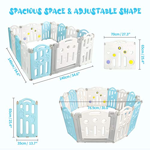 Playpen for Babies, Foldable Baby Play Yards, Nonslip Play Pen, Baby Play Yard with Safety Lock, Baby Gate Play Yard Area for Toddler, Play Pens for Babys Indoor Outdoor,(14 Panel Blue+White) - Thumbnail 7